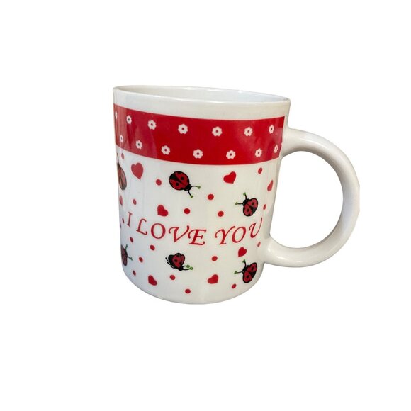 Ladybug Heart "I Love You" Ceramic Coffee Mug 11 Oz Red & White - Picture 4 of 9